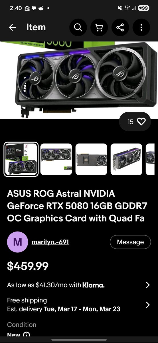 yang_kp1's tweet photo. @GamersNexus bunch of 5080 going for cheap on ebay. Can you check things out. Is it legit? https://t.co/ZIo1QPnspD