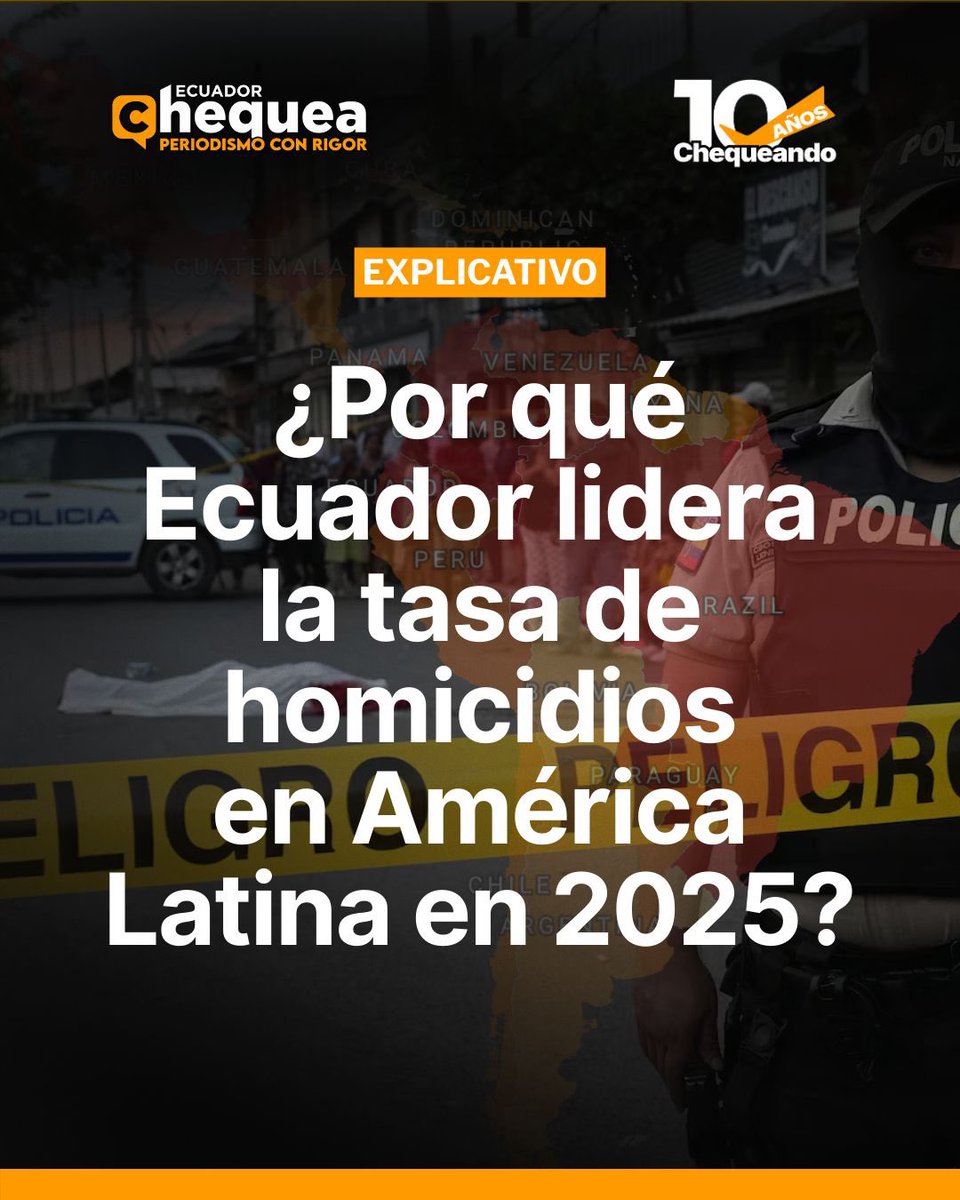 EcuadorChequea's tweet photo. #ChequeaYEntérate | En 2025 Ecuador registró el nivel más alto de violencia letal en América Latina.

El país alcanzó 50,9 homicidios por cada 100.000 habitantes, según el balance regional publicado por InSight Crime.

En este hilo te contamos más detalles.

Lee el explicativo completo en: https://t.co/52h4KoYV6U