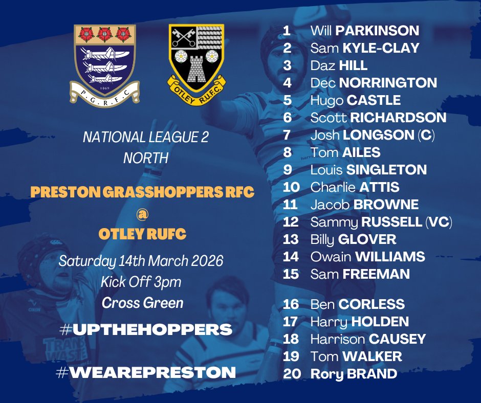 RugbyHoppers's tweet photo. Hoppers head to Otley on Saturday looking to back up the impressive 66-26 win over DMP last time out. Charlie Attis makes his first start for the club after impressing off the bench last time out and Rory Brand returns amongst the replacements.

#UpTheHoppers https://t.co/gMf6kuUmew
