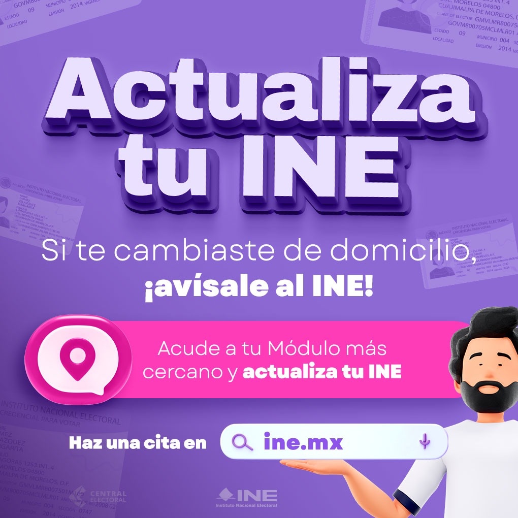 📢 ¿Cambiaste de domicilio? ¡Mantén tus datos actualizados. Si te mudaste, es importante que informes al Instituto Nacional Electoral (INE) para que tu credencial refleje tu dirección correcta. 🪪📍
🗓️ Agenda tu cita en: ine.mx