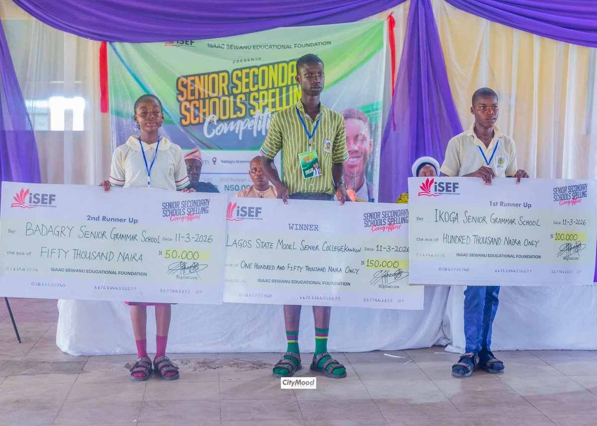 isef2020's tweet photo. Congratulations to Lagos State Model College, Kankon, winners of the 2026 ISEF Spelling Competition!

Thank you to all schools, and supporters who made ISEF competition a celebration of learning &amp; community.

Together, we are raising a generation of confident, brilliant students. https://t.co/nnqndcg3V7
