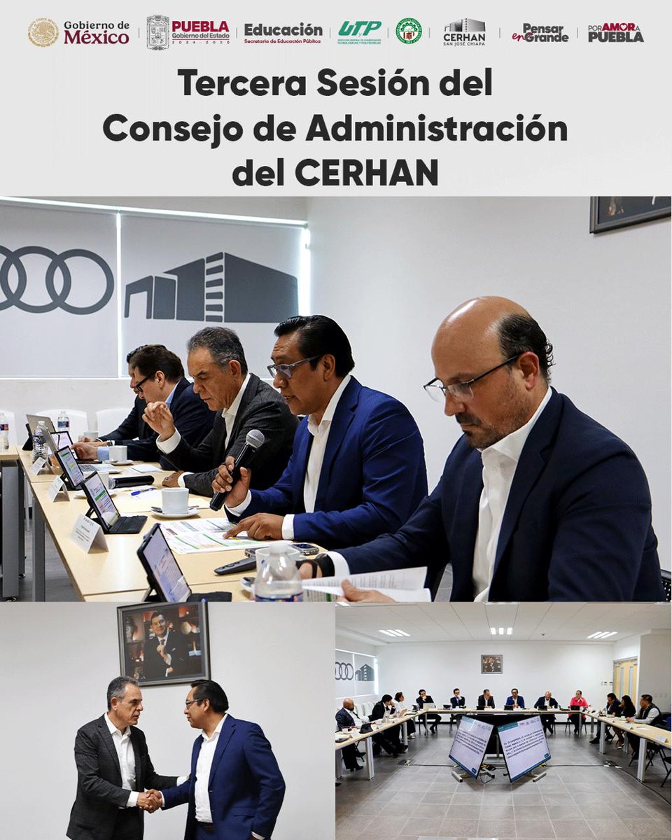 CERHANOFICIAL's tweet photo. ¡Puebla avanza con paso firme! ⚙️🤝

Hoy celebramos la 3ª Sesión de la Junta de Consejo del #CERHAN. Bajo el modelo de #TripleHélice (@Gob_Puebla, @AudideMexico y @OficialUTP), consolidamos acuerdos para una operación de excelencia. https://t.co/M3jzE9D8Ht