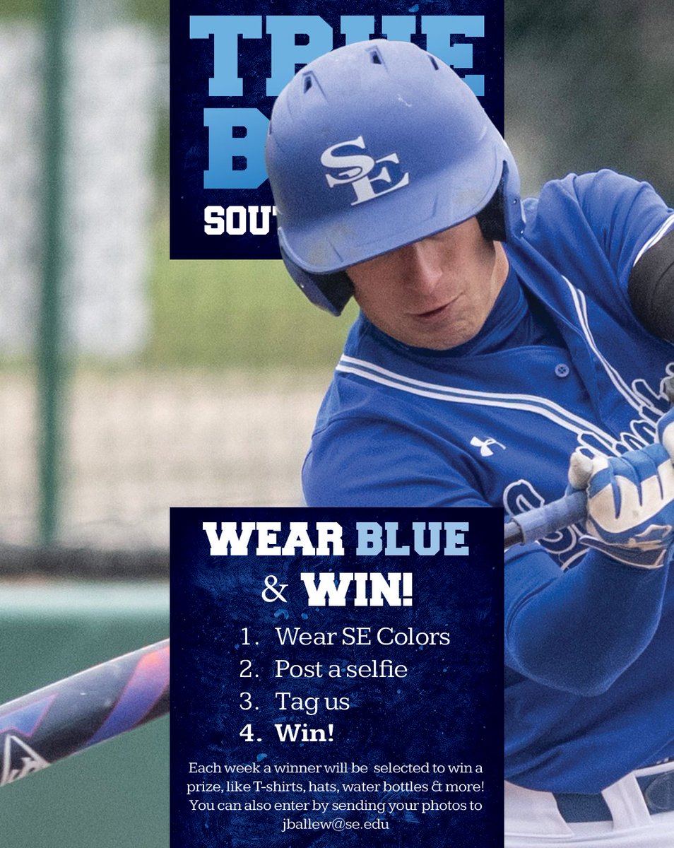 SE1909's tweet photo. Tomorrow is #TrueBlueFriday on the Baseball Field! Wear blue to the @GoSoutheastern Baseball game this Friday @ 3 PM, and you might win some awesome SE gear! https://t.co/QrzWSqZ8m5