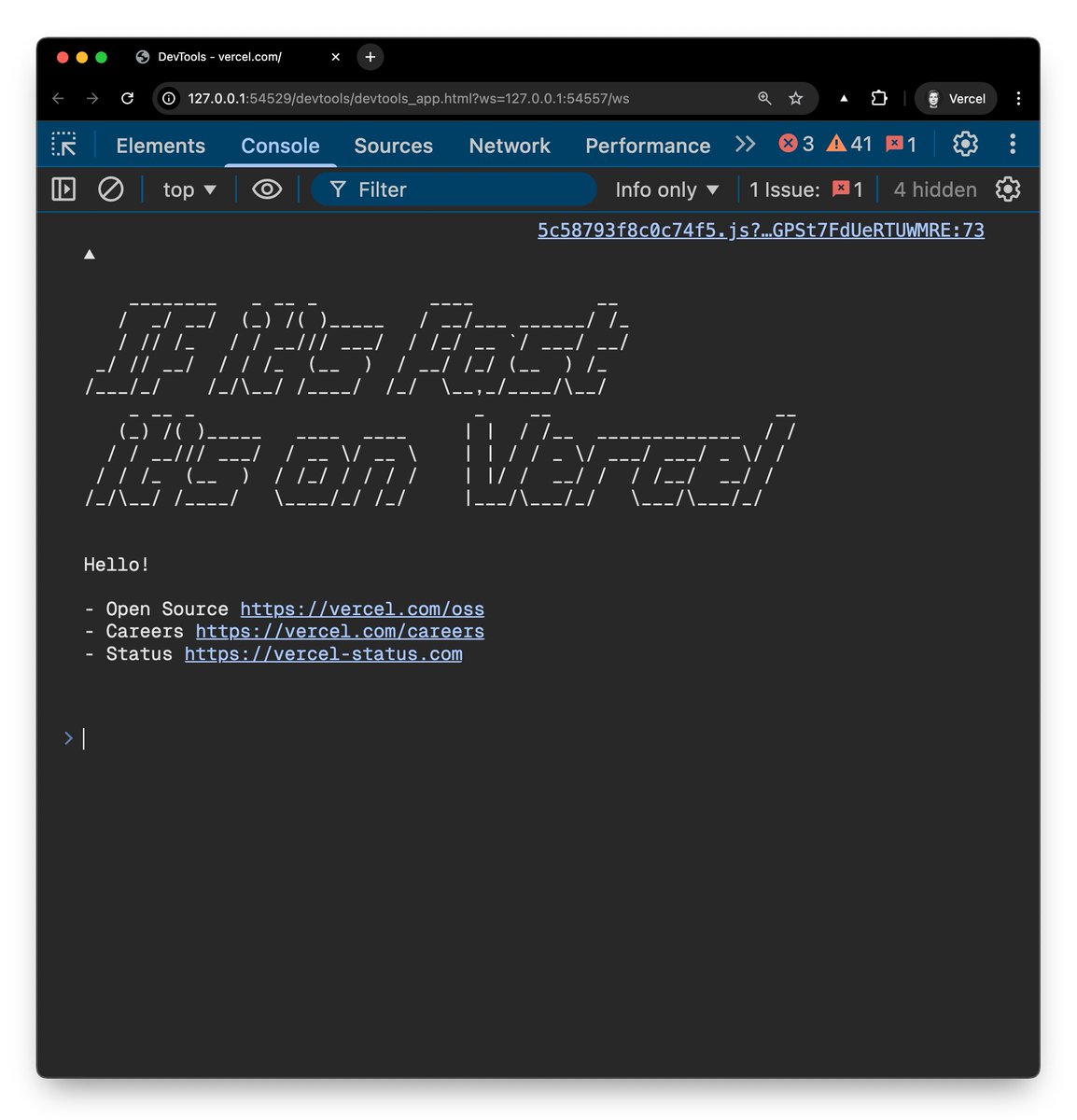 DevTools console view