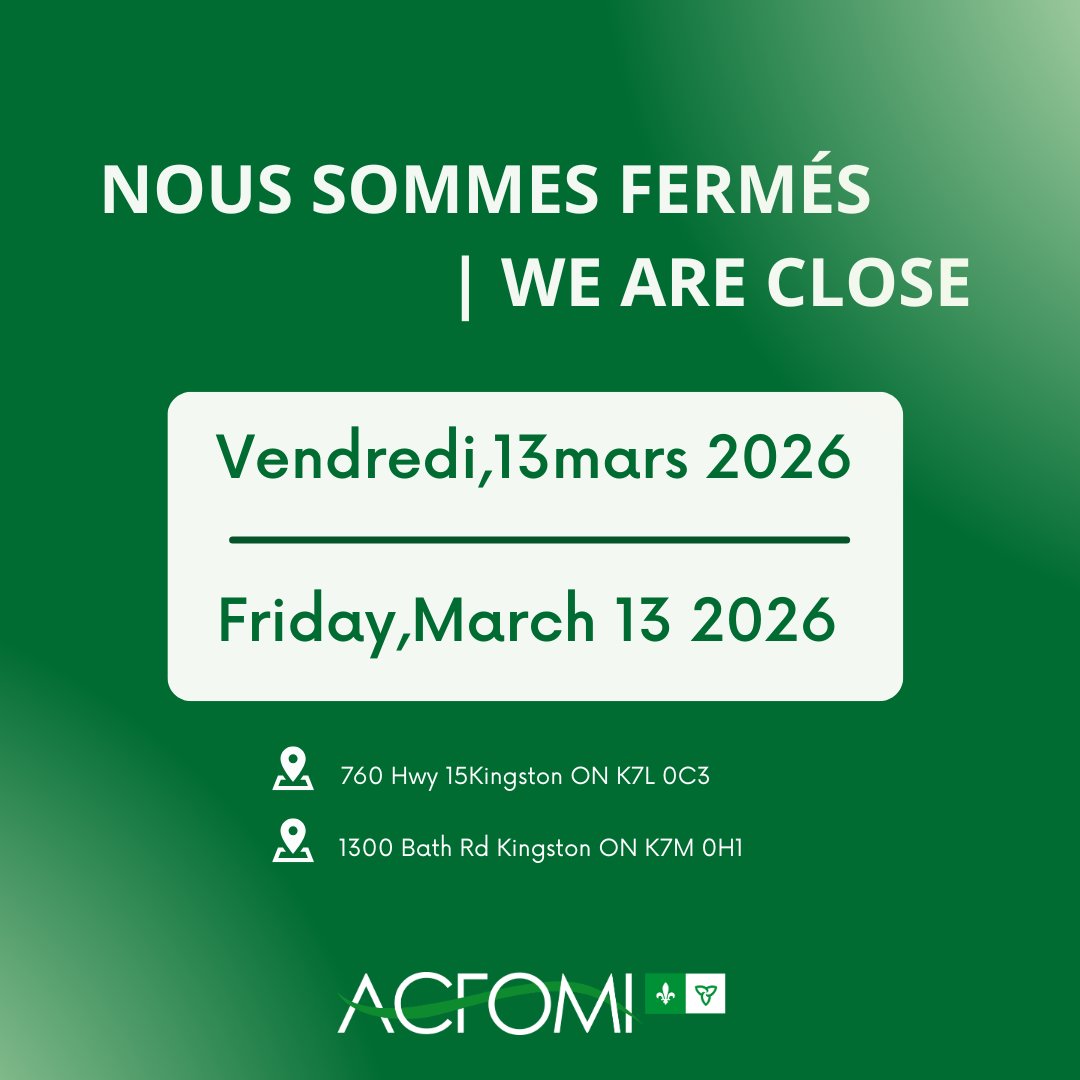 ACFOMI's tweet photo. Nous serons fermés demain, vendredi 13 mars, toute la journée.
Merci de votre compréhension !😊
-------------------
We will be closed tomorrow, Friday, March 13, all day.
Thank you for your understanding!😊 https://t.co/YLtL0WADc3
