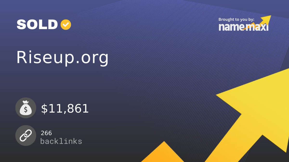 namemaxicom's tweet photo. Domain Sold!
✅Riseup․org sold for $11,861
🛒Sold via GoDaddy Auctions
📅March 12, 2026

Register similar domains:
https://t.co/YvON5MEZxW https://t.co/mRZ5O4itLt