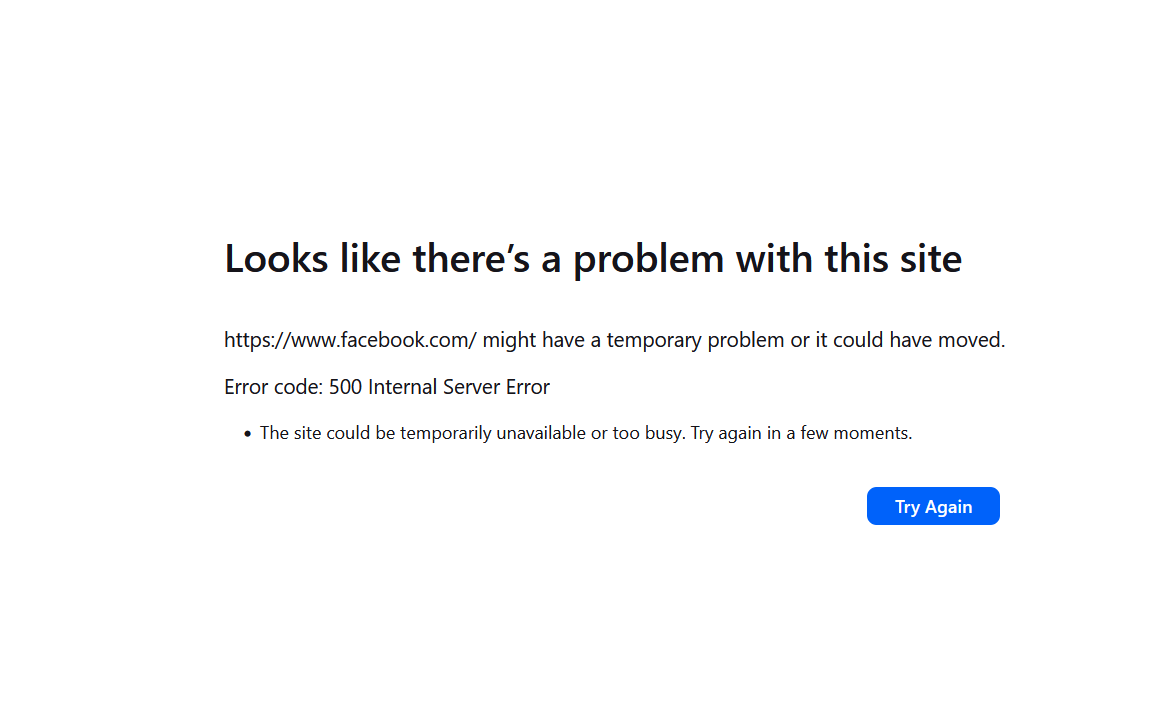 storynewsoo7's tweet photo. Facebook Down https://t.co/ldw16JDOmL might have a temporary problem or it could have moved.

Error code: 500 Internal Server Error https://t.co/GxcjjdfbjS