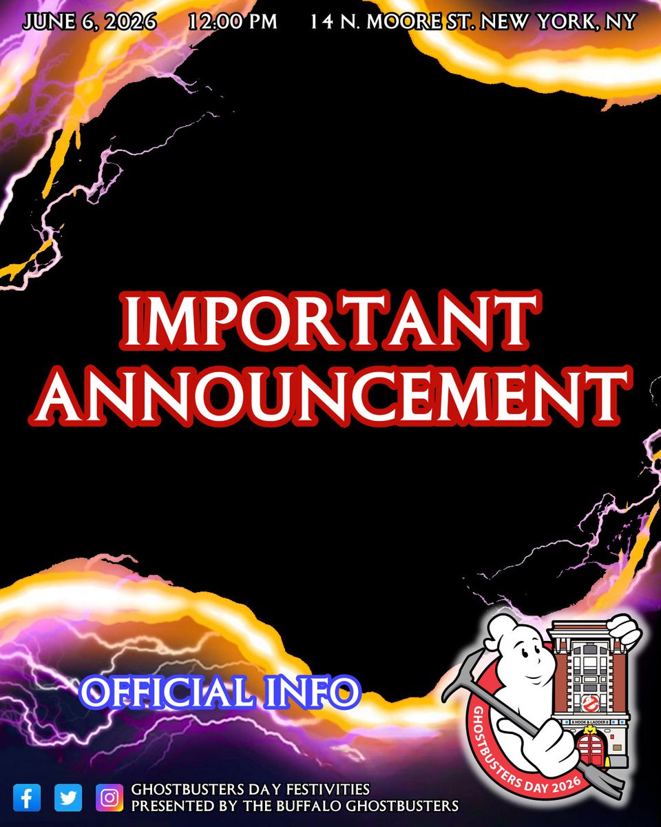 BuffaloGBusters's tweet image. **GHOSTBUSTERS DAY 2026 ANNOUNCEMENT**

As a reminder, the Buffalo Ghostbusters are the sole "official source" for information regarding the Ghostbusters Day fundraiser at Hook &amp;amp; Ladder 8.

Don't fall for any scams out there!

#GhostbustersDay2026 #ghostbusters #ghostcorps