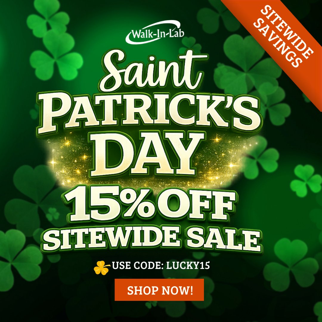 walkinlab's tweet photo. 🍀 Looking for a pot of gold? Start with your health.

Save 15% OFF sitewide on blood tests and wellness panels this St. Patrick’s Day.

Use code LUCKY15

Grab the deal:
 https://t.co/6TcMCYyTDU
#StPatricksDay #HealthTesting #LuckySavings https://t.co/317pnKz01d