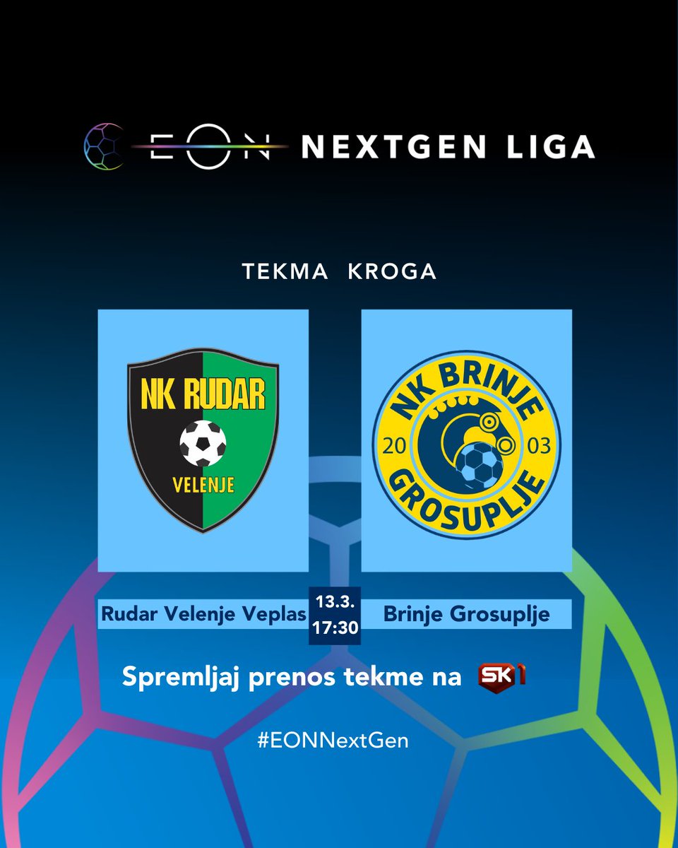 PrvaLigaSi's tweet photo. Kdo bo najbolj zadovoljen z razpletom 21. kroga #EONNextGen lige?
Pred kamerami @Sport_Klub_Slo se bodo danes pomerili upi @NKRudarVelenje in @FCBrinje. https://t.co/HY87DmWVEE