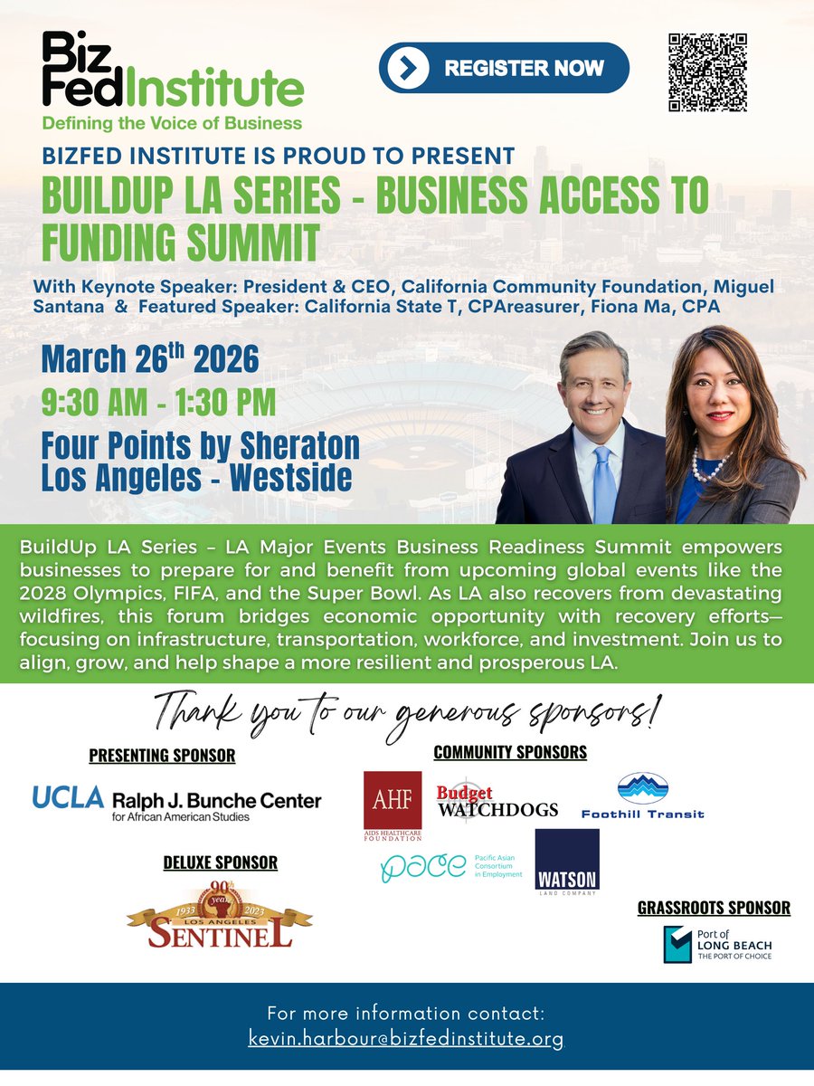 Tickets to our upcoming Business Access to Fundin Summit are going...going...almost gone! We have an incredible line-up of experts including California State Treasurer <a href="/fionama/">Fiona Ma, CPA</a> and CEO of <a href="/ccf/">Carlos Carrilero</a> Miguel Santana.
#businessfunding #bfi #businessmakeslawork #businessmakescawork