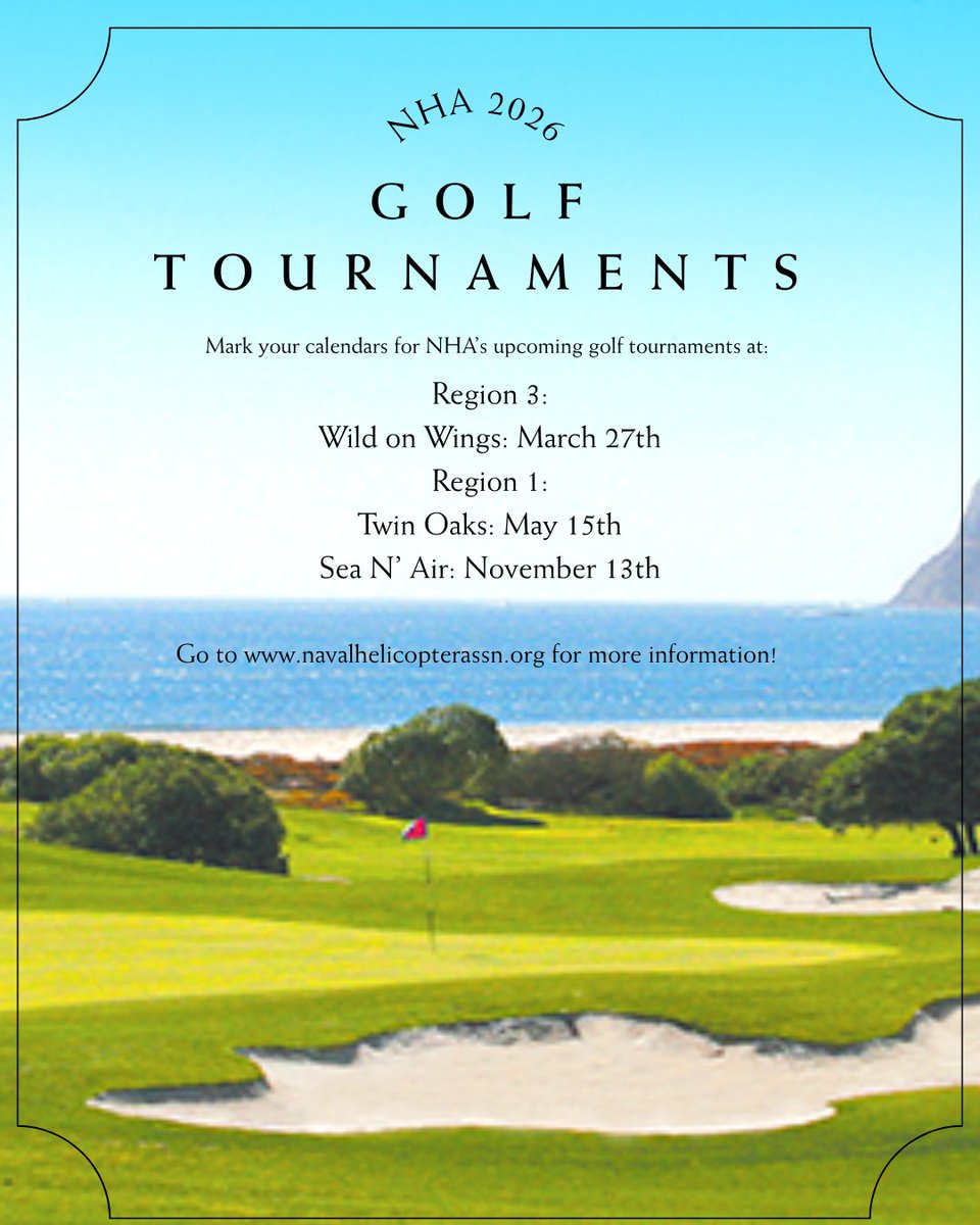 NavalHelicopter's tweet photo. NHA's Upcoming Golf Tournaments! Make sure to register for our charity Golf Tournament during Symposium.
https://t.co/y4Ry52wbAF https://t.co/JH8NUaankp