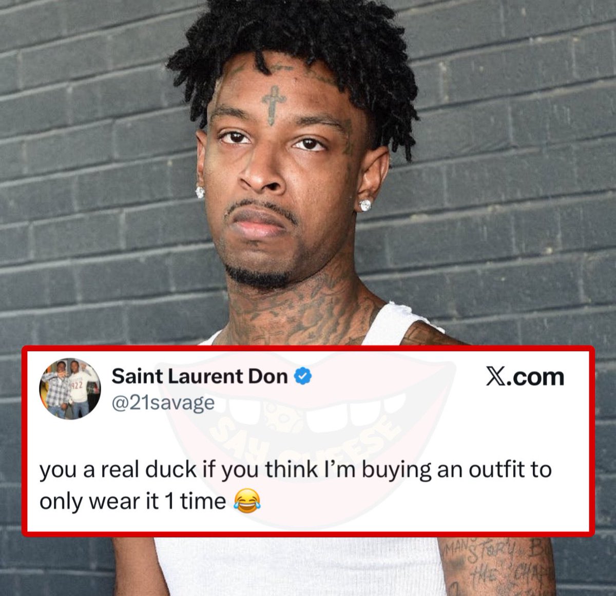 WildMediaHQ's tweet photo. 21 Savage speaks on wearing the same outfit more than once https://t.co/nLgHAgeBZT
