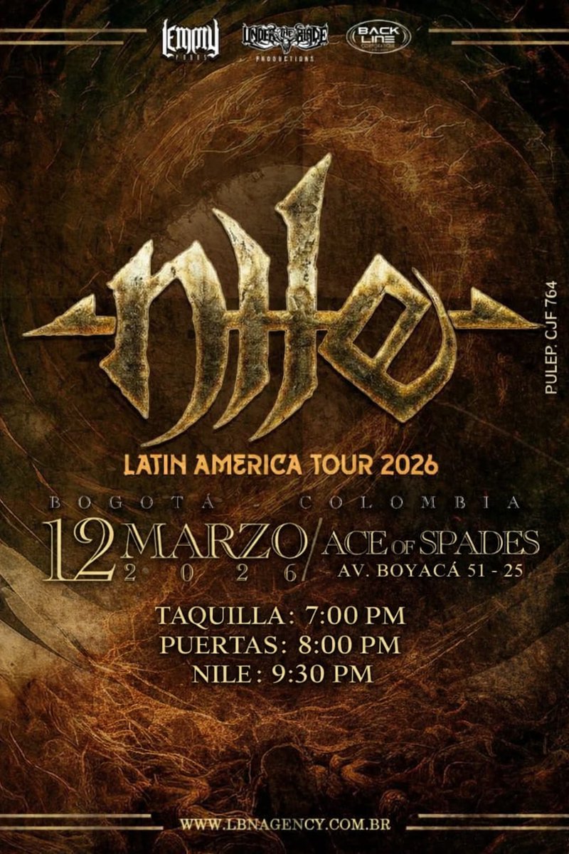 Horarios para Nile hoy en Ace Of Spades 

Boletería disponible desde las 5:30pm
Nile 9:30pm 
Nos vemos esta noche 

Otro evento <a href="/Lemmyprod23/">Lemmyproductions</a> <a href="/UnderTheBladeP/">Under The Blade Productions</a> <a href="/backline/">Eventcraft Backline</a>.america.corp 
#Comparte #Apoya