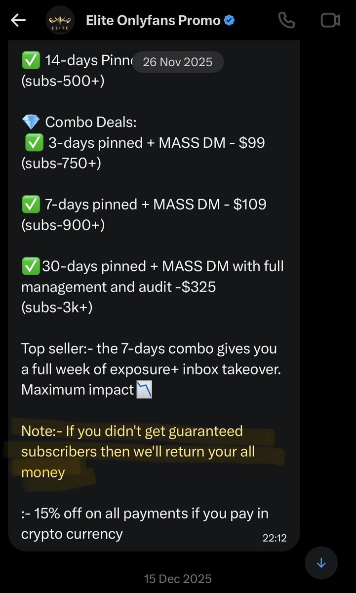 FagInNeed's tweet photo. @Elitefanspromo is a scam. They promise to promote you with guaranteed results or “you get your money back”. When it doesn’t work and you request refund, they read your messages and ignore you.  #scam #scams https://t.co/eGg3IdCPZP