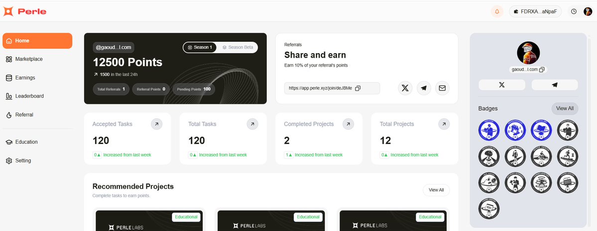 Just finished my 8 tasks on <a href="/PerleLabs/">Perle Labs</a>✅
12,500 points locked in 
Easy, enjoyable steps + real satisfaction every time  
Summary: Open → Do → Feel amazing 😌
Season 1 is on →
app.perle.xyz/join/deJBMe