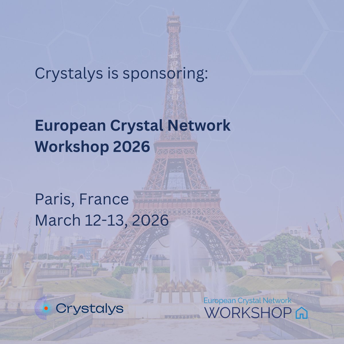 Crystalys_Tx's tweet photo. Crystalys is proud to sponsor the European Crystal Network Workshop 2026, taking place today and tomorrow in Paris. This meeting brings together leading experts focused on advancing the understanding and management of crystal-related diseases like #gout. https://t.co/Imv1a1l5Zj https://t.co/GvNNk8oUD8