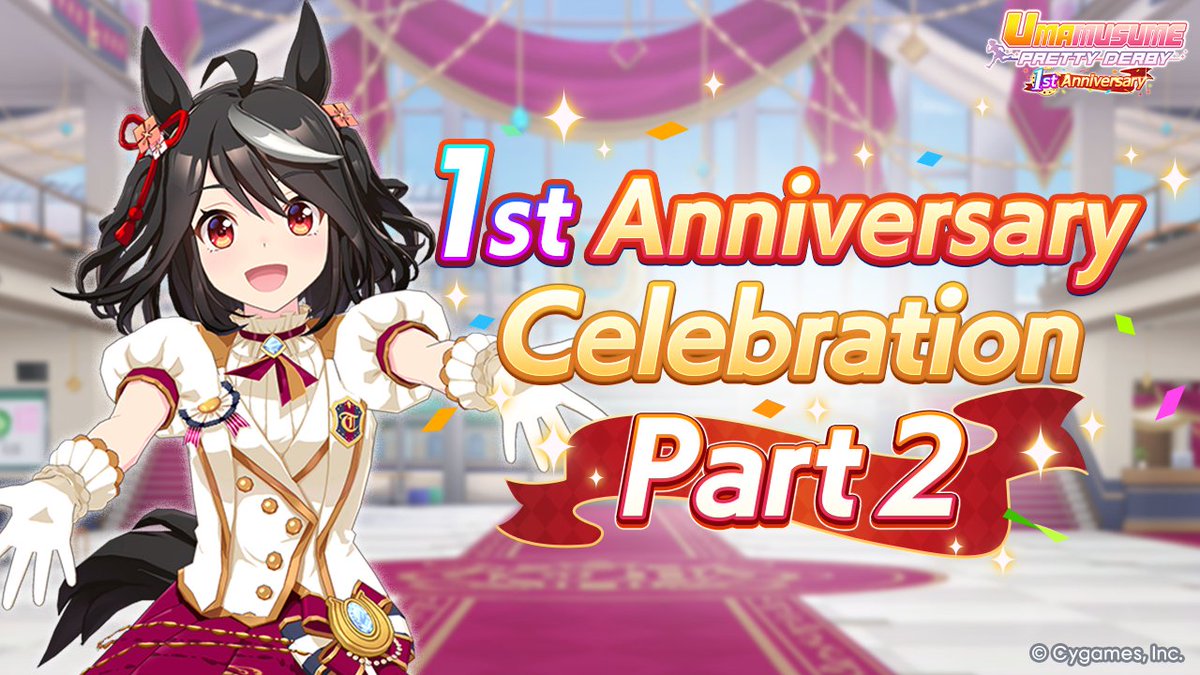 Part 2 of our 1st Anniversary Event is now underway!

Trainers have been gifted with the SSR [Special Dreamers!] Satono Diamond Support Card!

Additionally, an event where trainers can obtain up to 6,000 carats is now available!

For more details, please check the in-game notice.