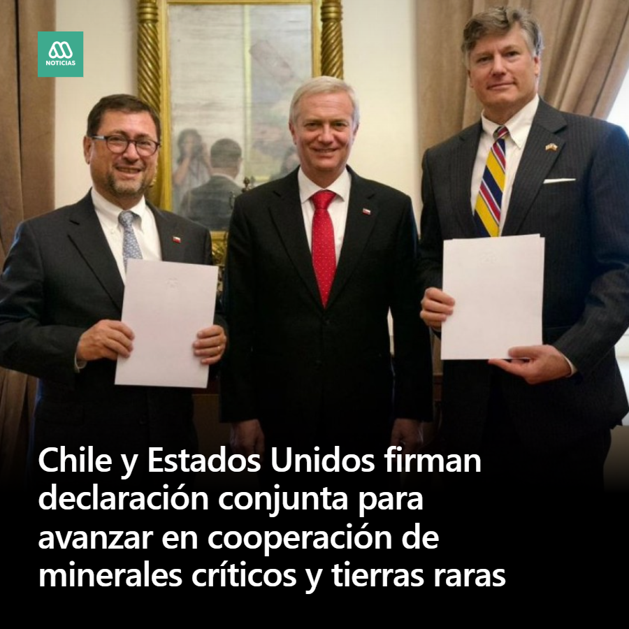 meganoticiascl's tweet photo. Chile y Estados Unidos firmaron una declaración conjunta para establecer consultas sobre minerales críticos y tierras raras. https://t.co/Kgd0h40Wtc