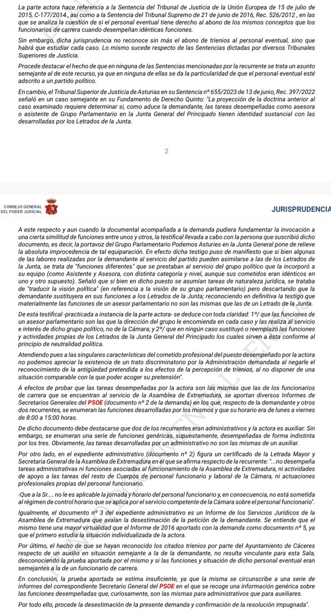 humanizasanidad's tweet photo. ⚖️STSJEx. núm. 90/2026, de 06/02/2026. Id Cendoj: 10037330012026100046. Sobre #retribuciones de #personal #eventual; #equiparación con #funcionarios cuando desempeñan #idénticas #funciones. Singularidad del caso: #adscripción a #partido #político. https://t.co/M5sIkGzS6G