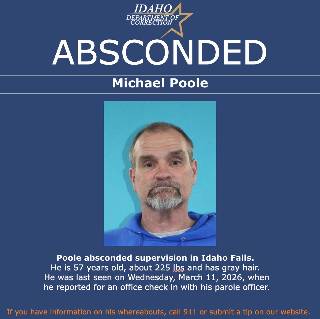 IDOCalert's tweet photo. IDOC is searching for an individual who absconded from supervision in Idaho Falls

https://t.co/owrKXqaor3 https://t.co/PQdrRUjBVg