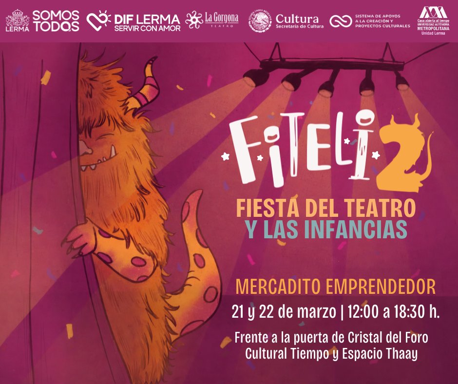 En FITELI no solo se vive la magia del teatro… también habrá espacio para apoyar a los y las emprendedoras locales. ¡Ven con tu familia, disfruta del teatro y date una vuelta por el mercadito!
#LermaSomosTodos
#Evento