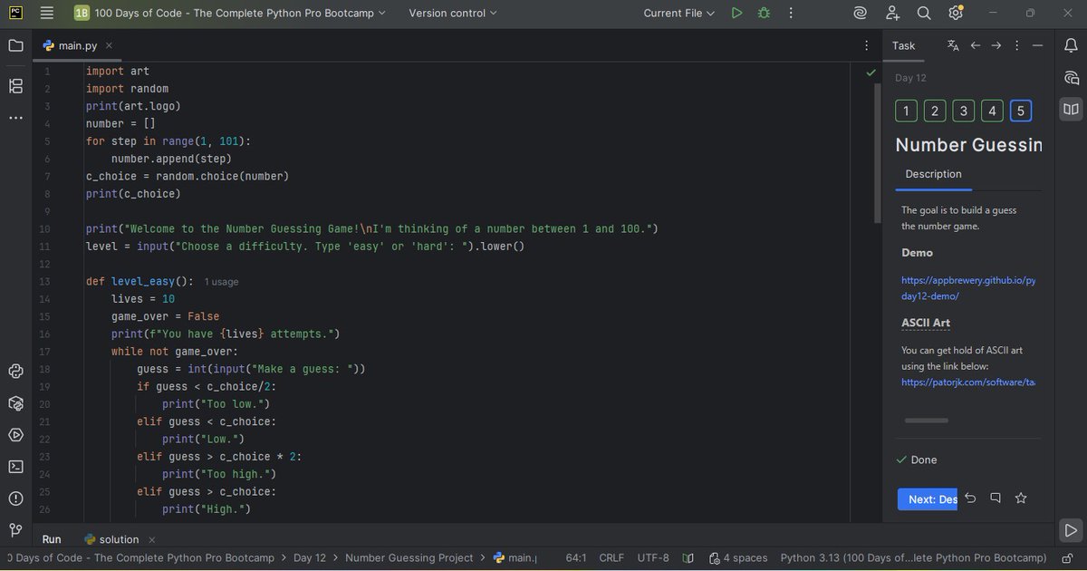 Kk3Carmen's tweet photo. Following #AngelaYu Python bootcamp. For #Day12, I built a number guessing game, looked into names paces and scopes.

#python #pythonlearning #100DaysOfCode https://t.co/arth0HuGnl