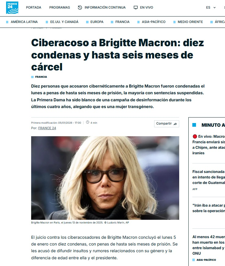 JulianMaciasT's tweet image. Aunque en el juicio reconoció que el tono no fue adecuado, el problema es el contenido de lo que dijo. También dijo que la esposa de Macron en realidad era su hermano. Precisamente en enero 10 franceses fueron condenados por el mismo tipo de acusaciones sobre Brigitte Macron.