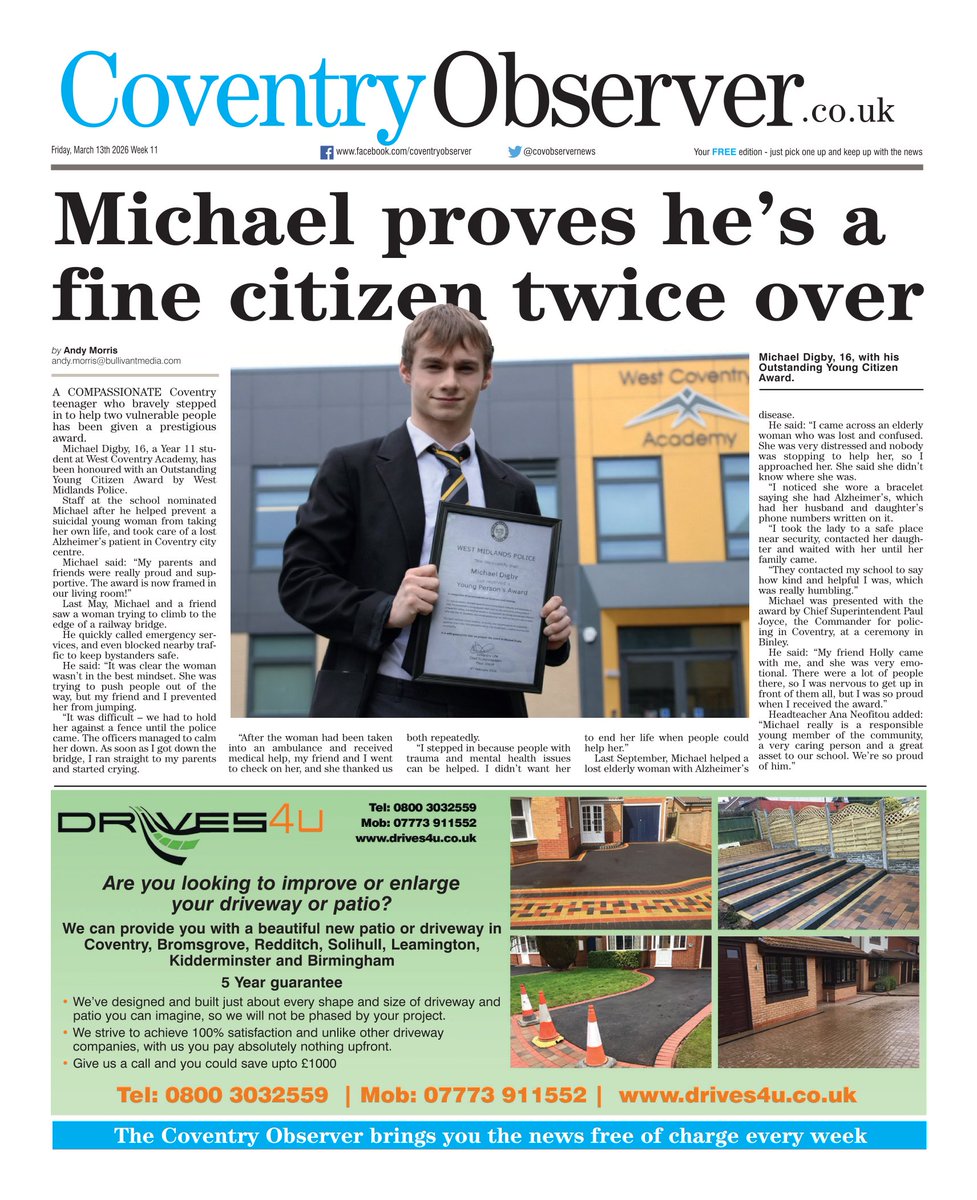 covobservernews's tweet photo. Here is a sneak preview of the front page of tomorrow's Coventry Observer - #tomorrowspaperstoday https://t.co/kMMJPB6O7r