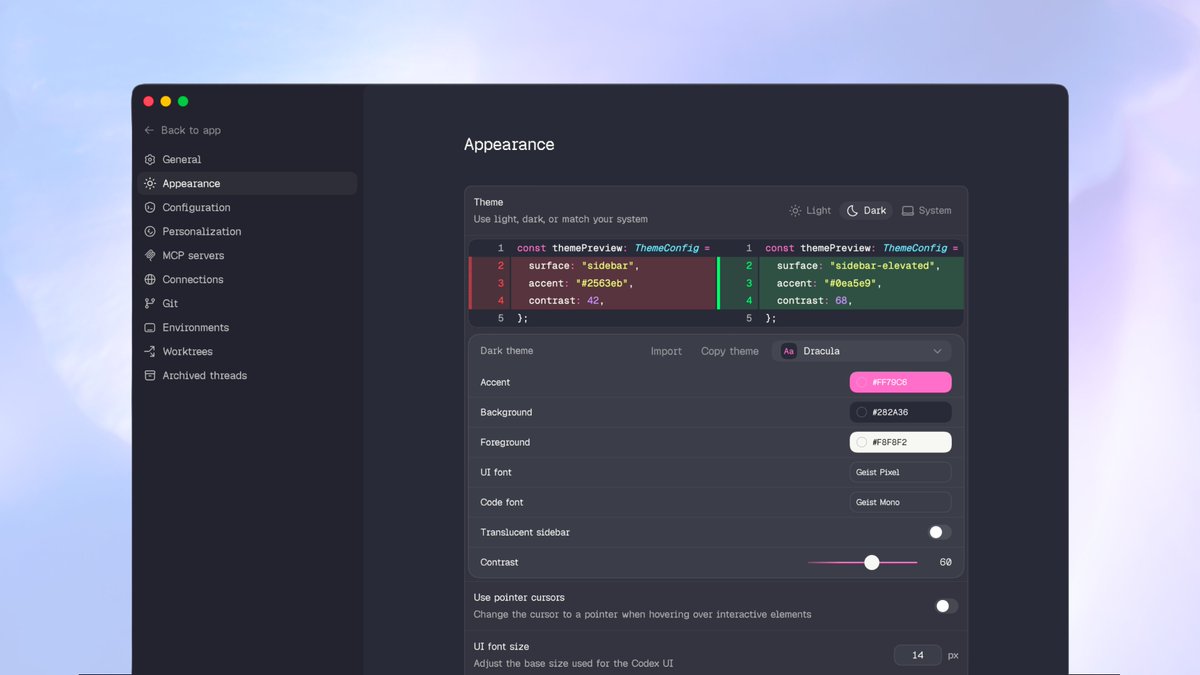 Theme editor screenshot
