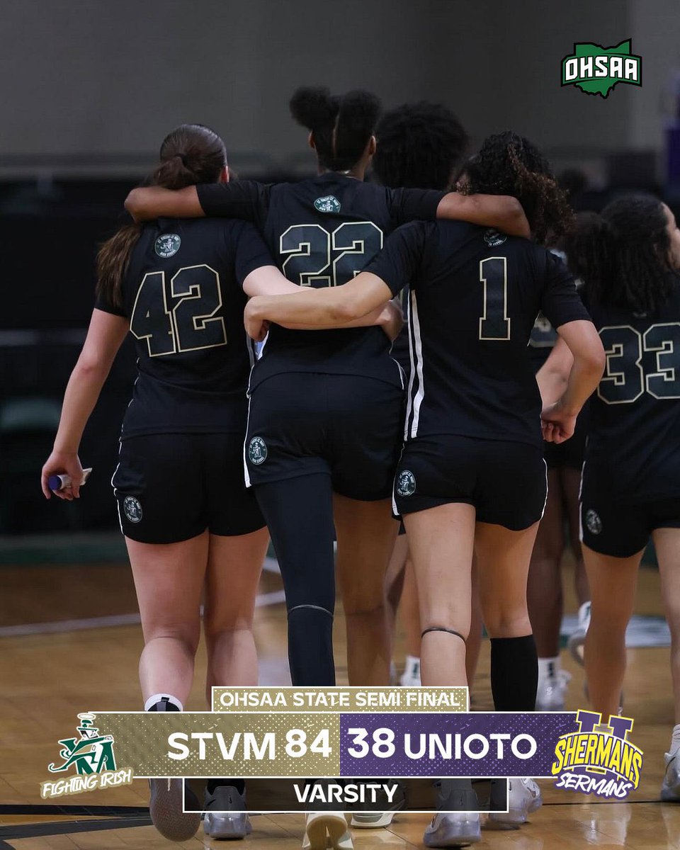 STVMGBK's tweet image. I BELIEVE ☘️ DUB!!  
OHSAA STATE SEMI #STVM 84 Unioto 38. 
Irish advance to the STATE FINAL TOMORROW VS CHAMINADE JULIEN 3:45PM 

Ferguson 24pts 18reb 
Rogers-Williams 14pts 6reb 
Cornute 13pte 8reb
Smith 8pts 
Miller 8pts
Grau 8pts 
Johnson 4pts 
Lindsey 3pts 
Jackson 2pts