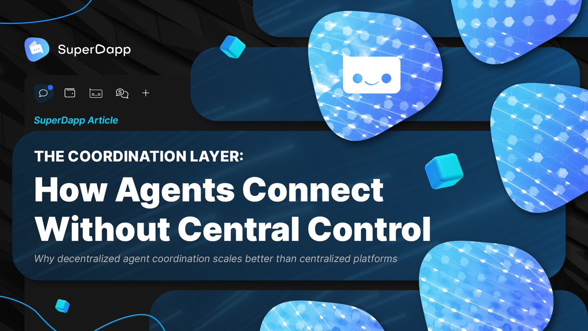 SuperDappAI's tweet photo. New article: How Agents Connect Without Central Control 🤖

Technical deep dive on agent-to-agent communication, composable tools, and persistent workflows.

No central authority. Full autonomy. Bitcoin-secured.

Read in full: https://t.co/BmKTR09aUQ 📰 https://t.co/oxBMCtTTvF
