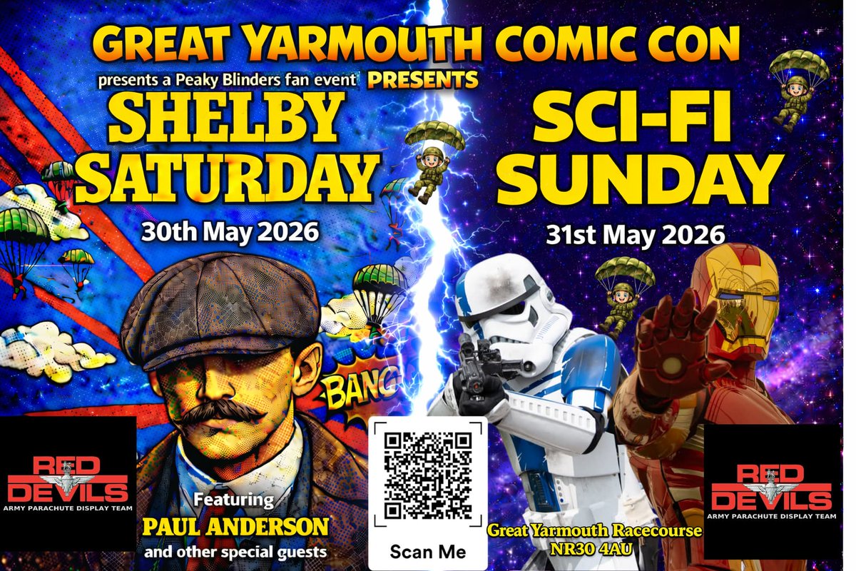great_con's tweet photo. 30th and 31st May. Shelby Saturday and SciFi Sunday. 

#peakyblinders #greatyarmouthcomiccon ##greatyarmouth https://t.co/404UmpGfAN