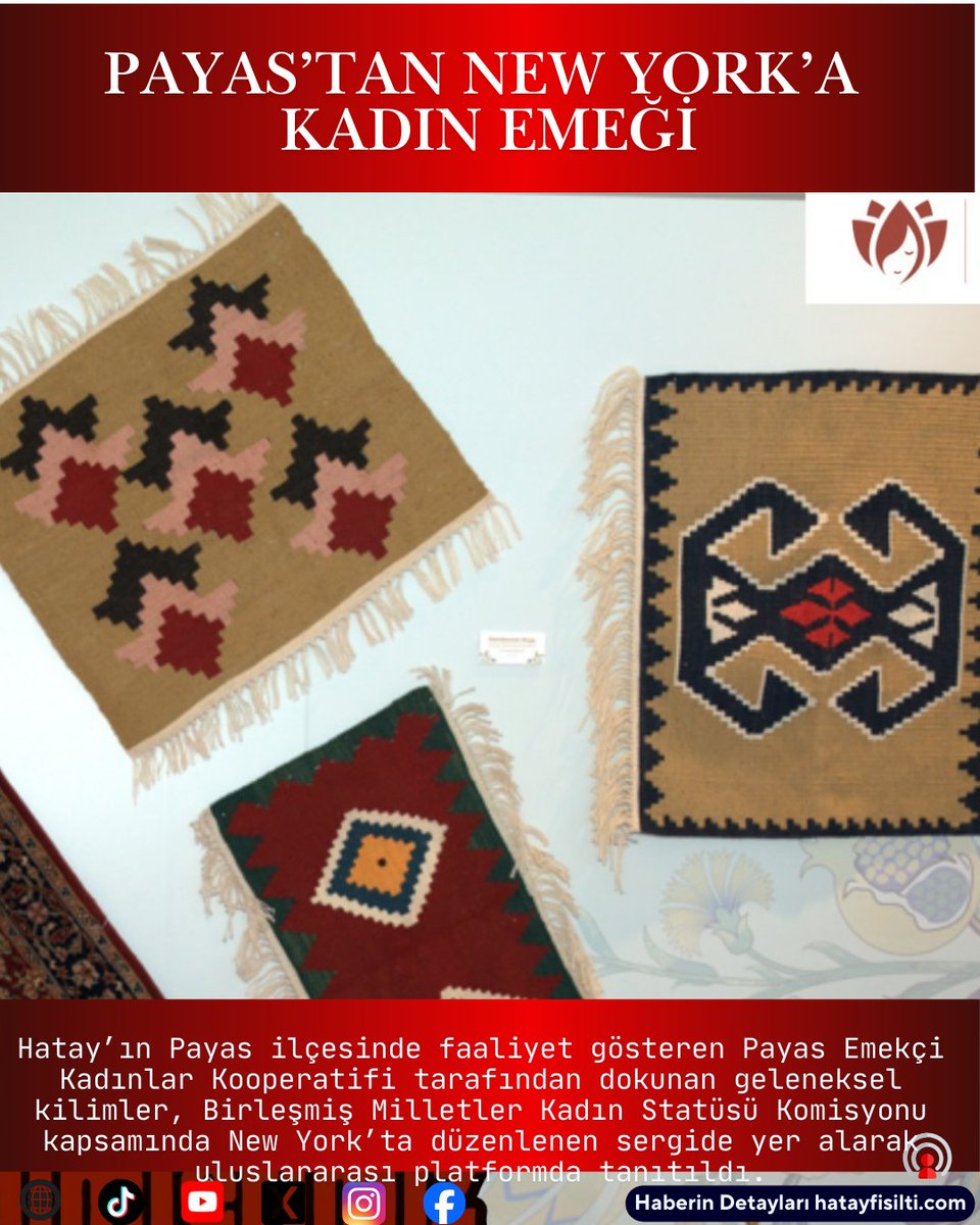 hatayfisilti's tweet photo. Payas’tan New York’a Kadın Emeği

Kaynak linki için ve Haberin devamı için https://t.co/4oTE0TlrSe sayfasını ziyaret edebilirsiniz.
#Payas
#Hatay
#KadınEmeği
#KadınKooperatifi
#PayasEmekçiKadınlarKooperatifi
#HatayKilimleri
#KadınGirişimciliği
#Türkevi
#NewYork
#TürkKültürü https://t.co/D88uOR7zpX