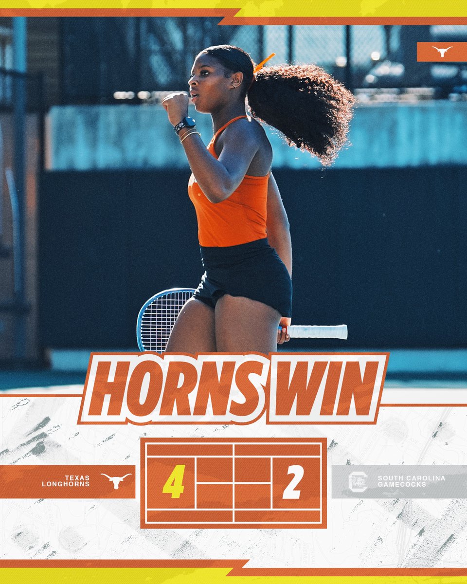 TexasWTN's tweet photo. And there it is! The Horns win their fifth-straight with a 4️⃣-2️⃣ victory over #22 South Carolina!

Next up they'll host #1 Georgia on Saturday at 12 pm at the TTC! See you there!

#HookEm 🤘🎾 https://t.co/f48B8EGNmU