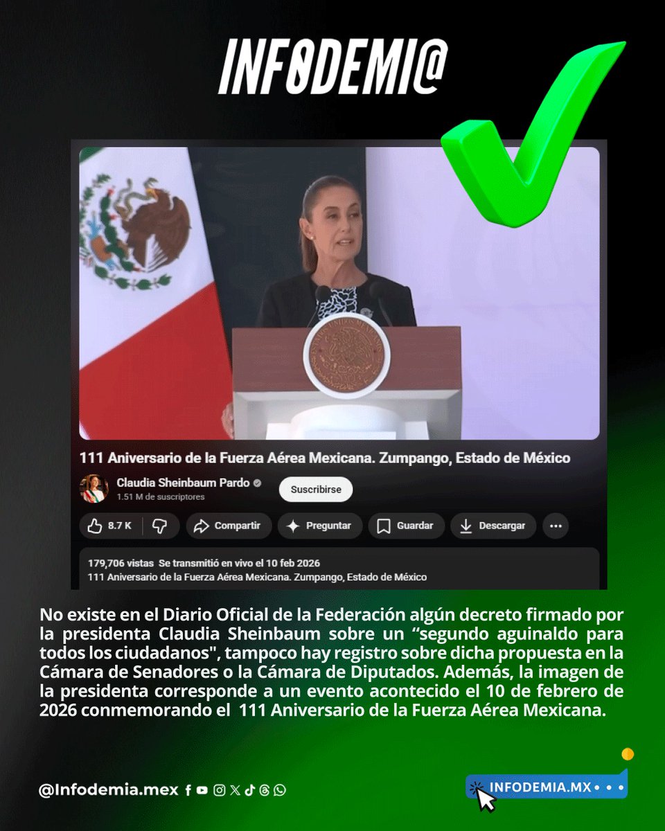 ❌Falso que la presidenta Claudia Sheinbaum (<a href="/Claudiashein/">Claudia Sheinbaum Pardo</a>) aprobó un decreto para un “segundo aguinaldo para todos los ciudadanos"

✅No existe en el Diario Oficial de la Federación algún decreto firmado por la presidenta Claudia Sheinbaum sobre un “segundo aguinaldo para todos