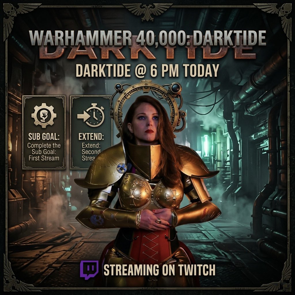 Back in Darktide &amp; this one might run longer than usual depending on how the missions go… &amp; how chaotic chat decides to make things 😅 twitch.tv/mazzeexx_

#warhammer #ToxicCommando PSSR Warzone PS5Pro Activision Fatal Frame John Carpenter Monster Hunter Stories 3 Blizzard