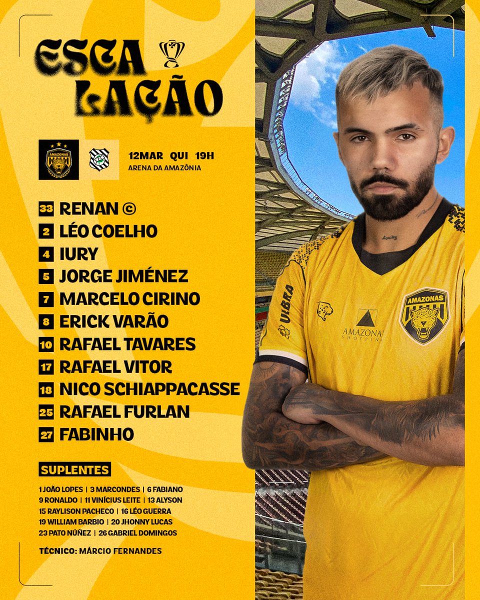 obrunorodri's tweet photo. Amazonas escalado para o duelo contra o Figueirense pela terceira fase da Copa do Brasil. 

Destaque para volta do atacante Marcelo Cirino. https://t.co/grM105qujC