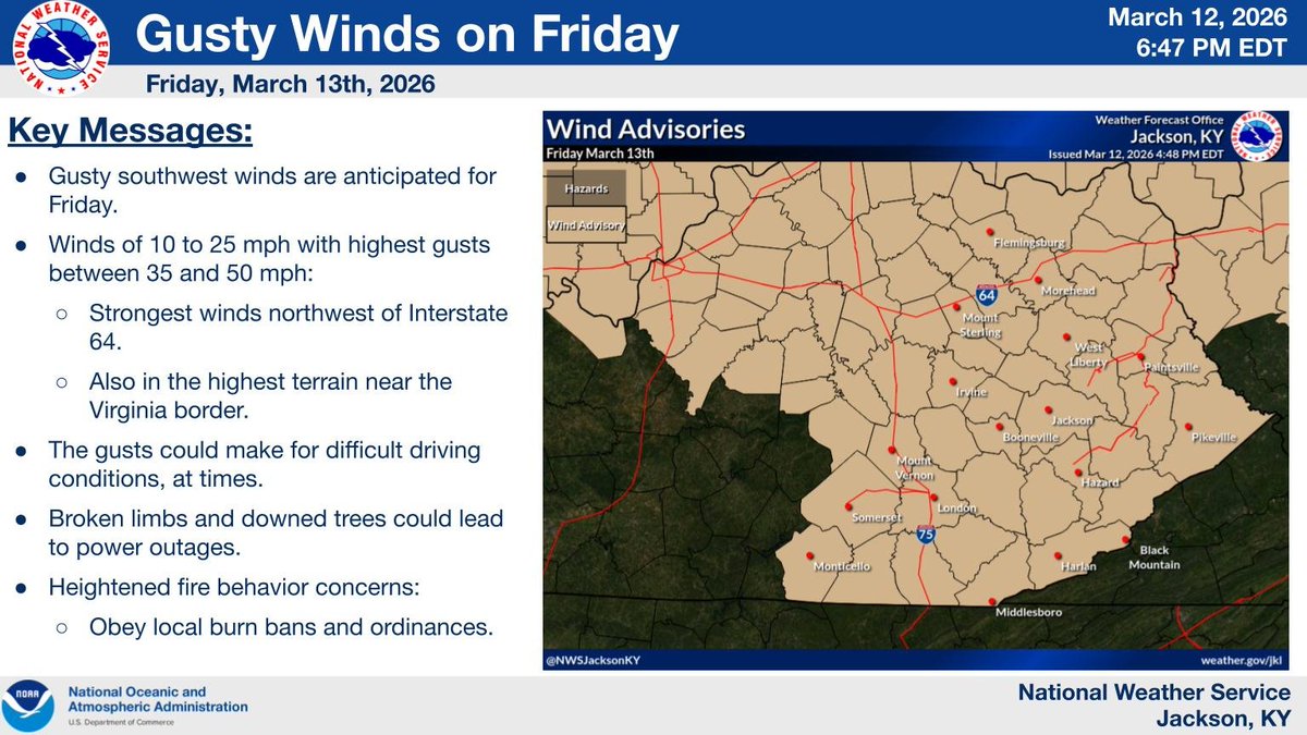 Windy conditions will occur Friday with widespread southwest wind gusts ...