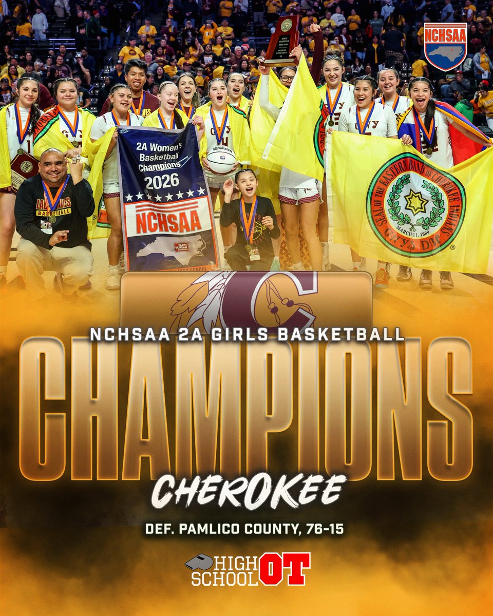 HighSchoolOT's tweet photo. The Lady Braves three-peat.

Their 61-point victory over Pamlico County tonight is the largest margin of victory ever in an NCHSAA girls basketball state championship game. https://t.co/qA4OUc0lv2