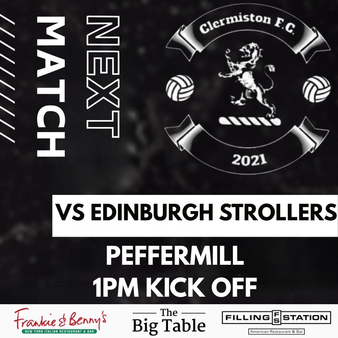 NEXT MATCH ⚽️⚽️

Another league fixture for us this Saturday as we visit Edinburgh Strollers. Always a tough game against a strong side and expecting the same this weekend. As always any support would be appreciated. MON THE CLERRY 💜