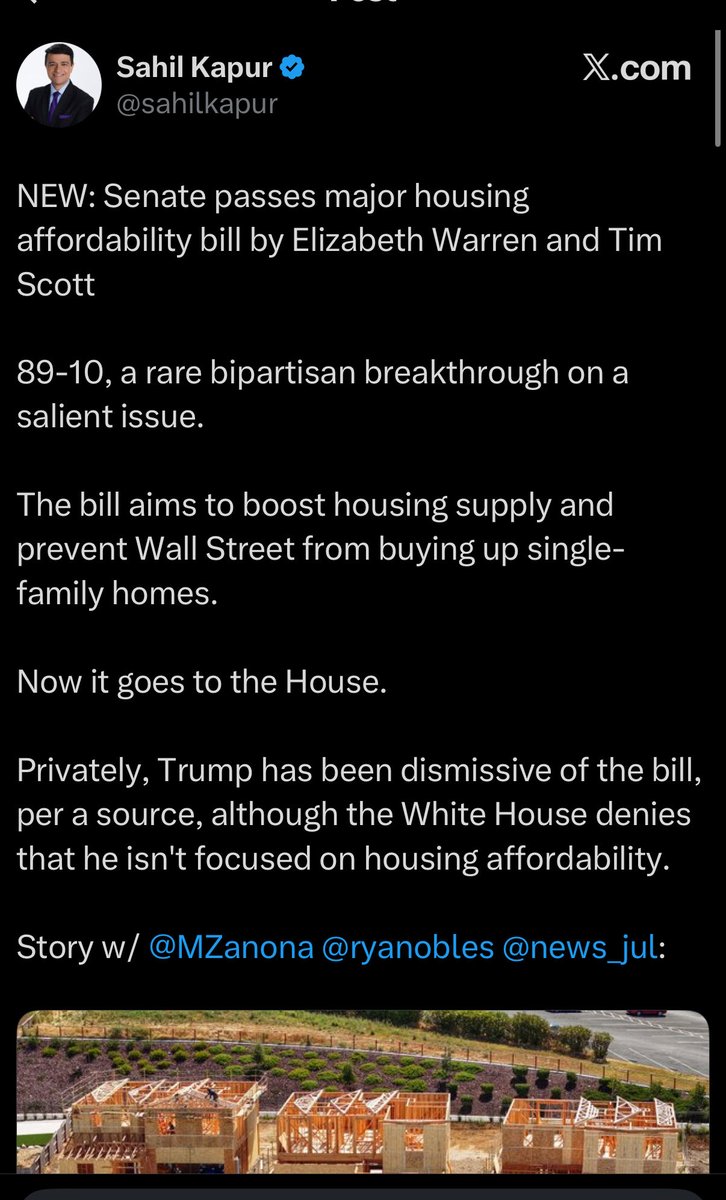 FYI a massive influencer contract to block this went out. Keep an eye out for “MAGA” people who suddenly try derailing Trump’s plan to make home ownership more affordable. BIG MONEY is trying to stop this in the House.