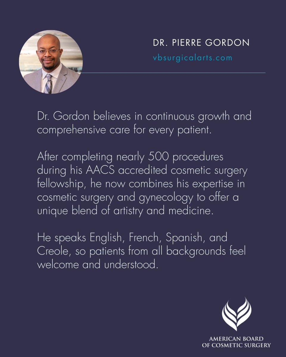 Meet ABCS diplomate Dr. Pierre Gordon of Victorian Body Surgical Arts in Miami Lakes, Florida. 💙

#CosmeticSurgery #BoardCertifiedCosmeticSurgeon #MeetTheSurgeon