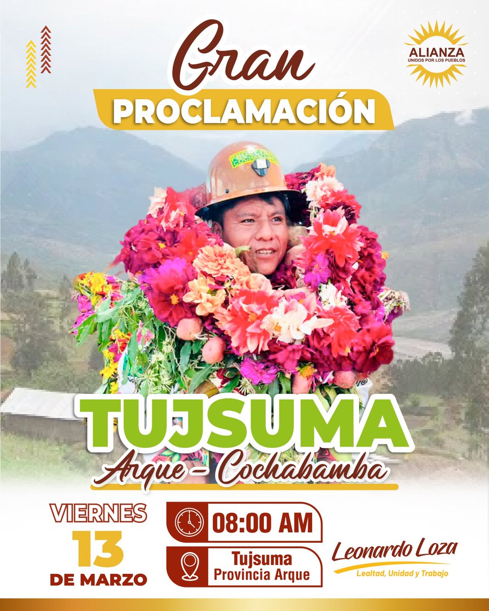 LeonardoLoza18's tweet photo. ¡Nos vemos este 13 de marzo a las 8:00 a.m.
en #Tujsuma, #Arque Cochabamba!
¡Te esperamos! https://t.co/9MRYc9UfkL