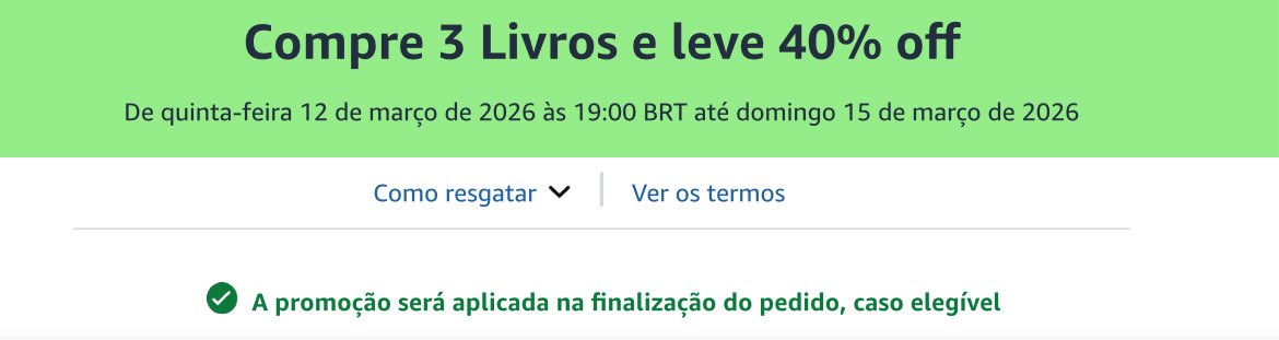 🔥 CUPOM AMAZON

— Compre 3 livros selecionados e ganhe 40% off 

amzn.to/3P5xU8Y
amzn.to/3P5xU8Y