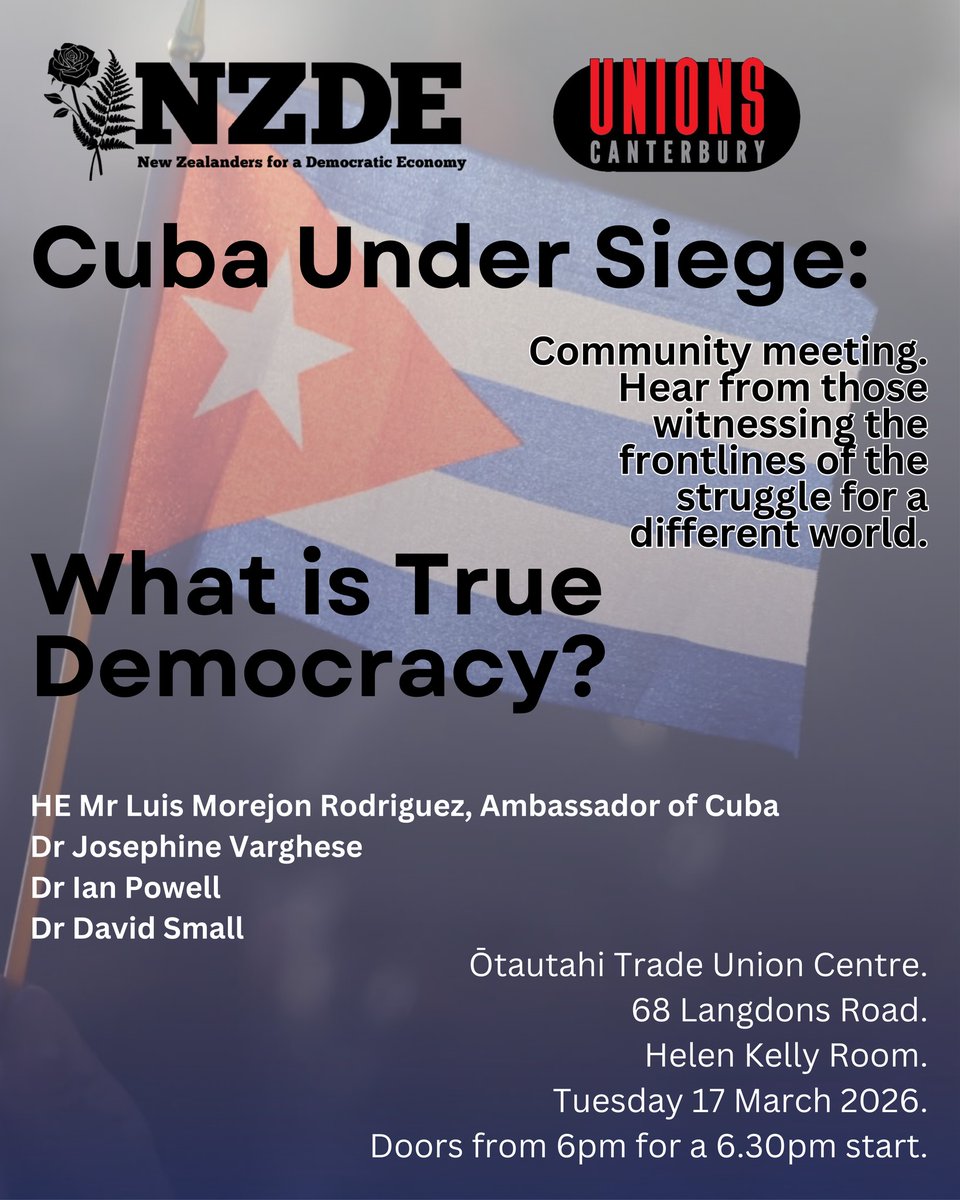 Solidarity meeting with the Ambassador of Cuba to NZ in Ōtautahi Christchurch this coming Tuesday:
link to fb event: facebook.com/events/8807157…