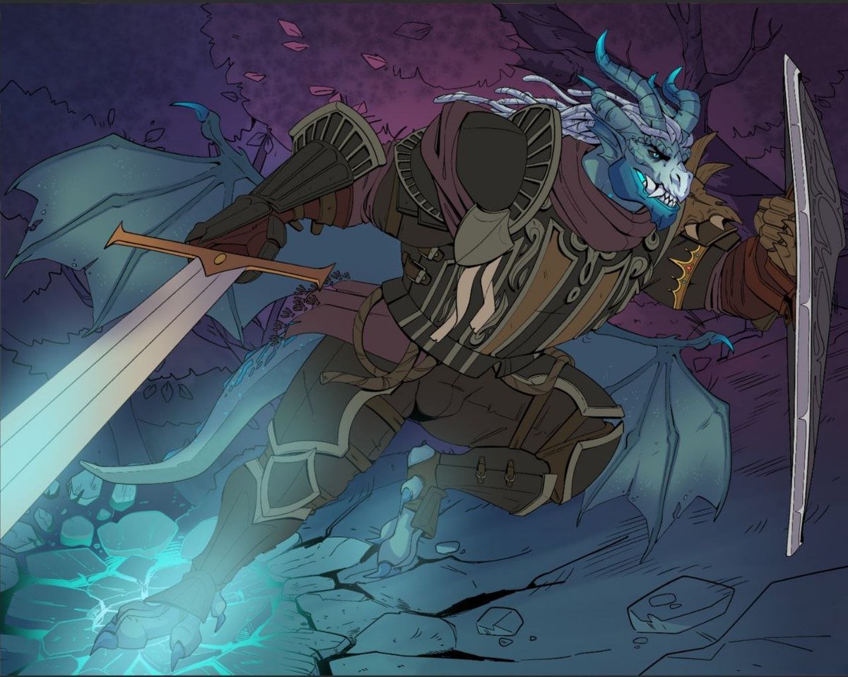 some background colour and spot for lighting happening now, Tal is looking pretty damn cool if i do say so myself 
#DrawSteel #Dragon