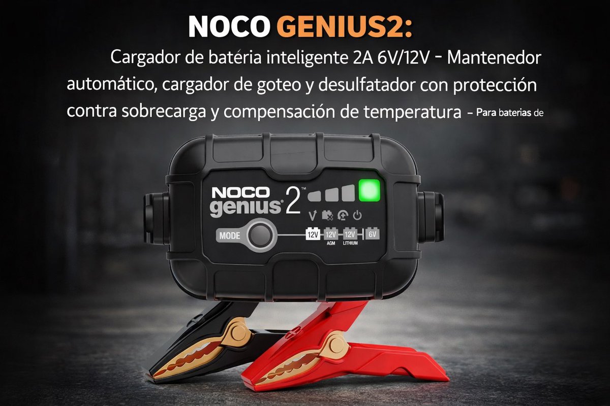 RGracell's tweet photo. NOCO GENIUS2: Cargador de batería inteligente 2A 6V/12V - Mantenedor automático, cargador de goteo y desulfatador con protección contra sobrecarga y compensación de temperatura - Para baterías de https://t.co/7hTIwIzwSr https://t.co/6CRuH1KBnf