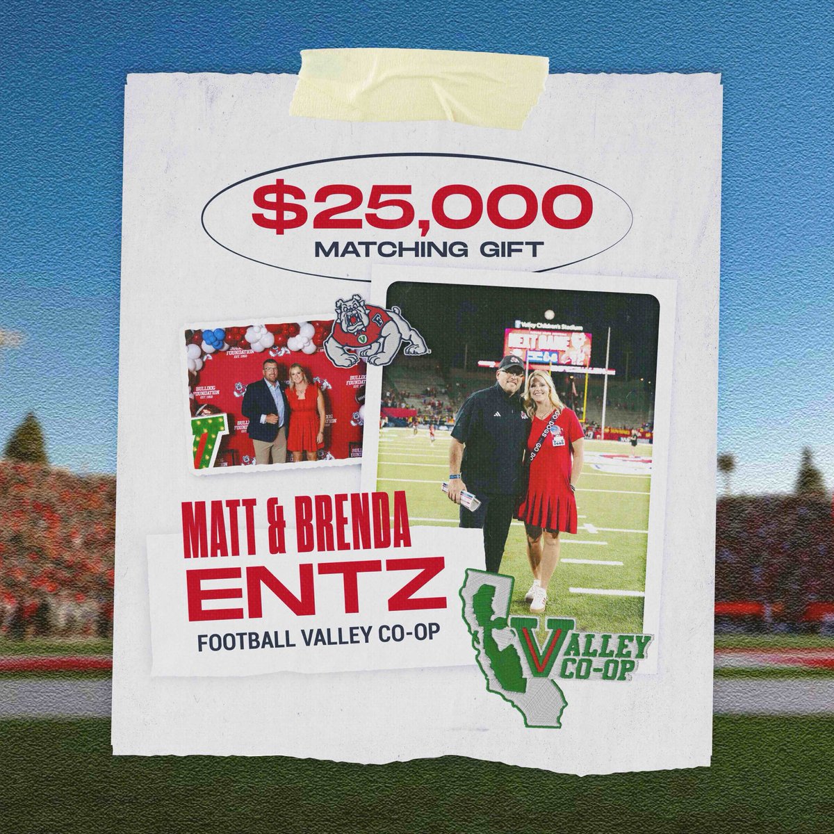 FresnoStateBDF's tweet photo. 🚨BREAKING NEWS🚨

@Coach_Entz and Brenda Entz are setting the tone for @FSAthletics #DayofGiving with a $25,000 matching gift to the @FresnoStateFB Valley Co-Op! 

Their message to the Red Wave: Let’s MATCH that same energy! 💪🏽🐶 Show your Valley Pride and support the ‘Dogs with a gift of any size on Wednesday, March 18th! #GoDogs