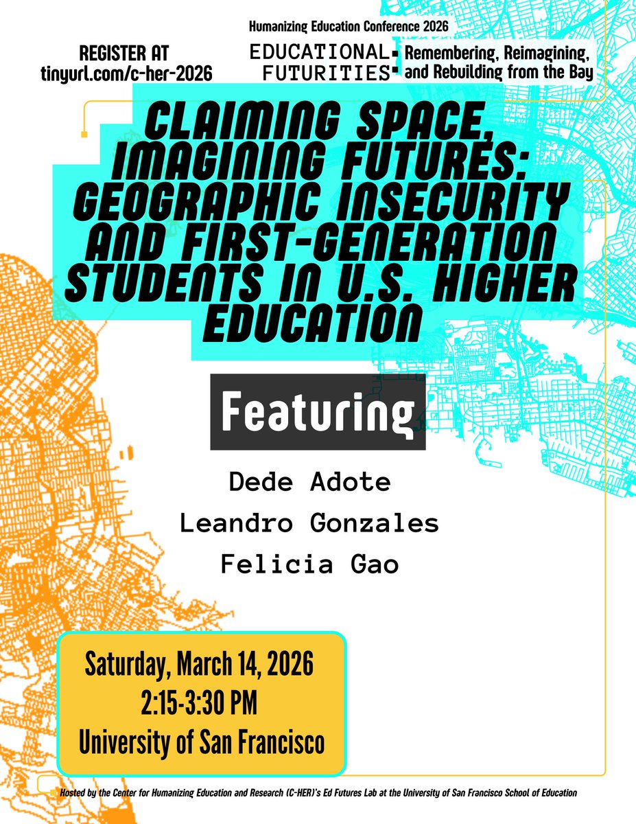 USFCA_SOE's tweet photo. These afternoon sessions at C-HER 2026 bring together educators, organizers, artists, and scholars to explore student organizing, spatial justice, youth storytelling and media, radical Black academic discourse, and more!

📅 Register → https://t.co/P5VLehLQac https://t.co/3GrtbwqLEL